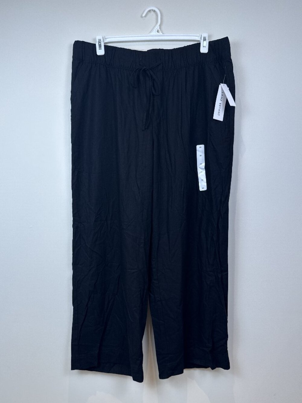 Lane Bryant Womens 20 20W Binella Linen Blend Wide Leg Pants Black Pull On NWT